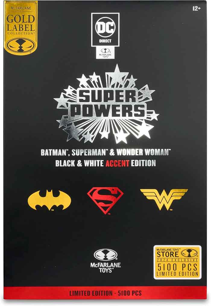 DC Super Powers Trinity Pack 4 Inch Action Figure Exclusive - Batman, Superman & Wonder Woman Black & White Accent Edition Gold Label - Image 3