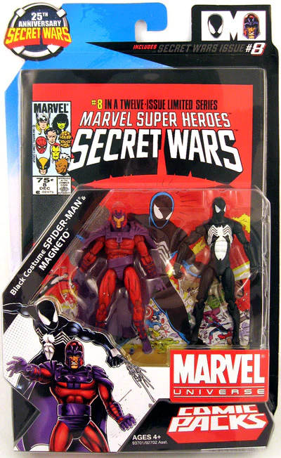 Marvel Universe Secret Wars Action Figure Comic 2-Pack Series - Magneto and Black Costume Spider-Man