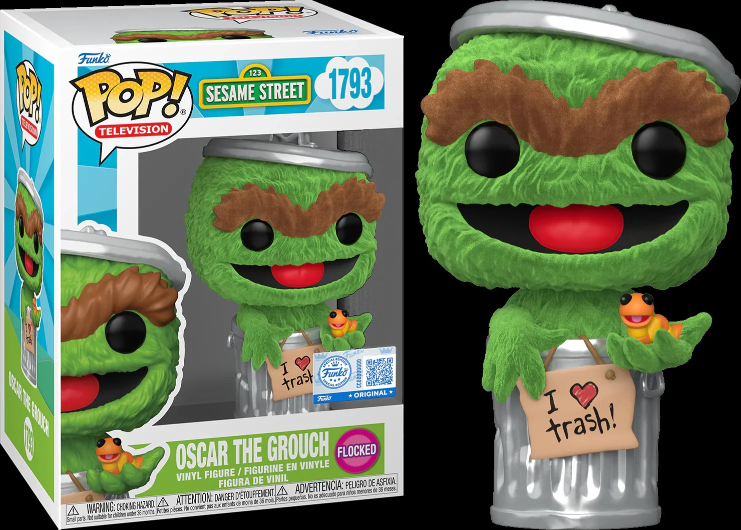 Pop Television Sesame Street 3.75 Inch Action Figure - Oscar The Grouch Flocked #1793