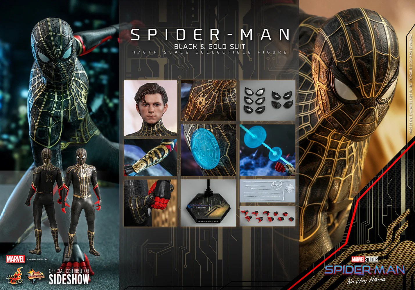 Spider-Man No Way Home 12 Inch Action Figure 1/6 Scale - Spider-Man (Black & Gold Suit) Hot Toys 908916 - Image 2