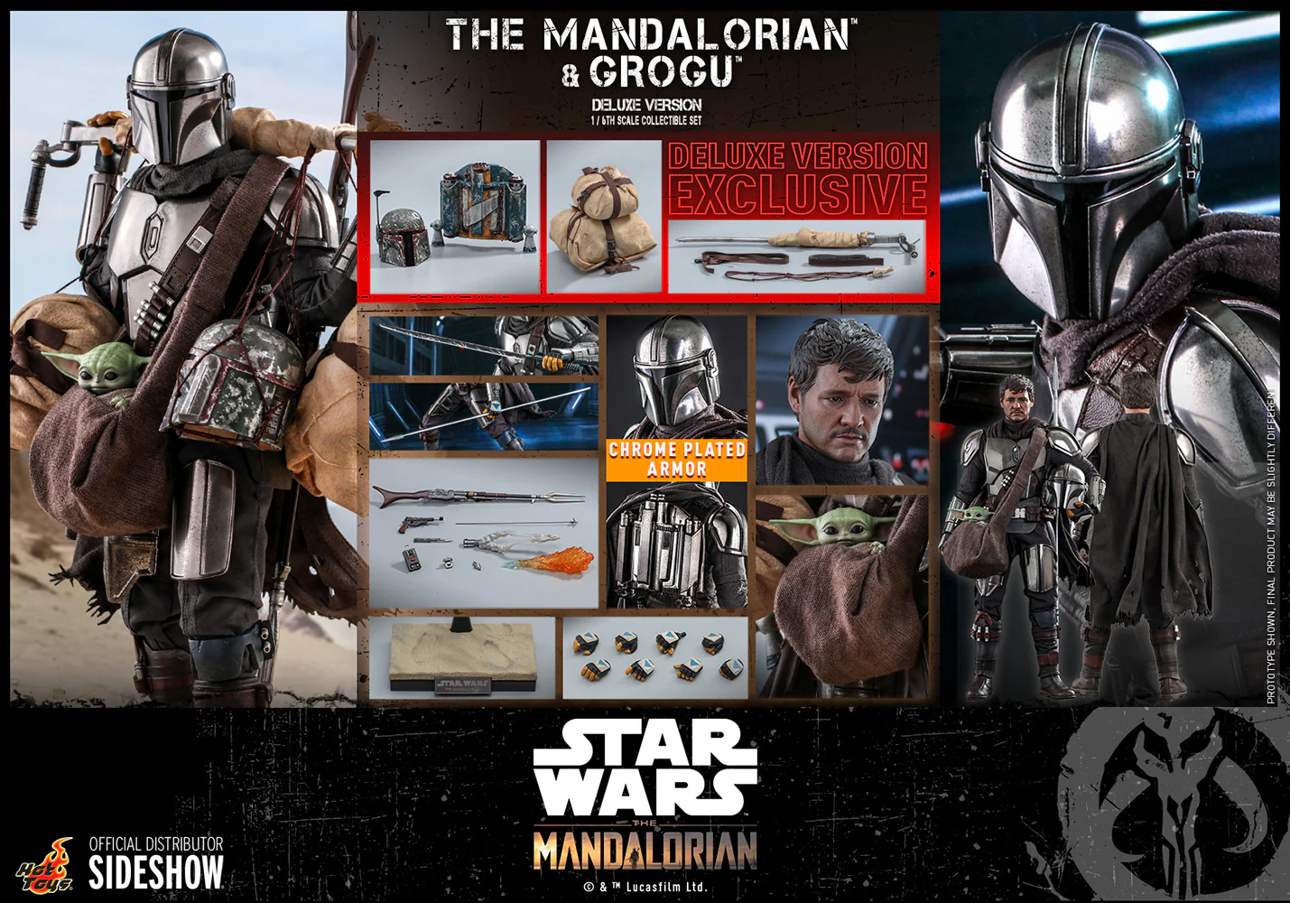 Star Wars The Mandalorian 12 Inch Action Figure 1/6 Scale Deluxe - The Mandalorian and Grogu (Deluxe Version) Hot Toys 908289 - Image 2